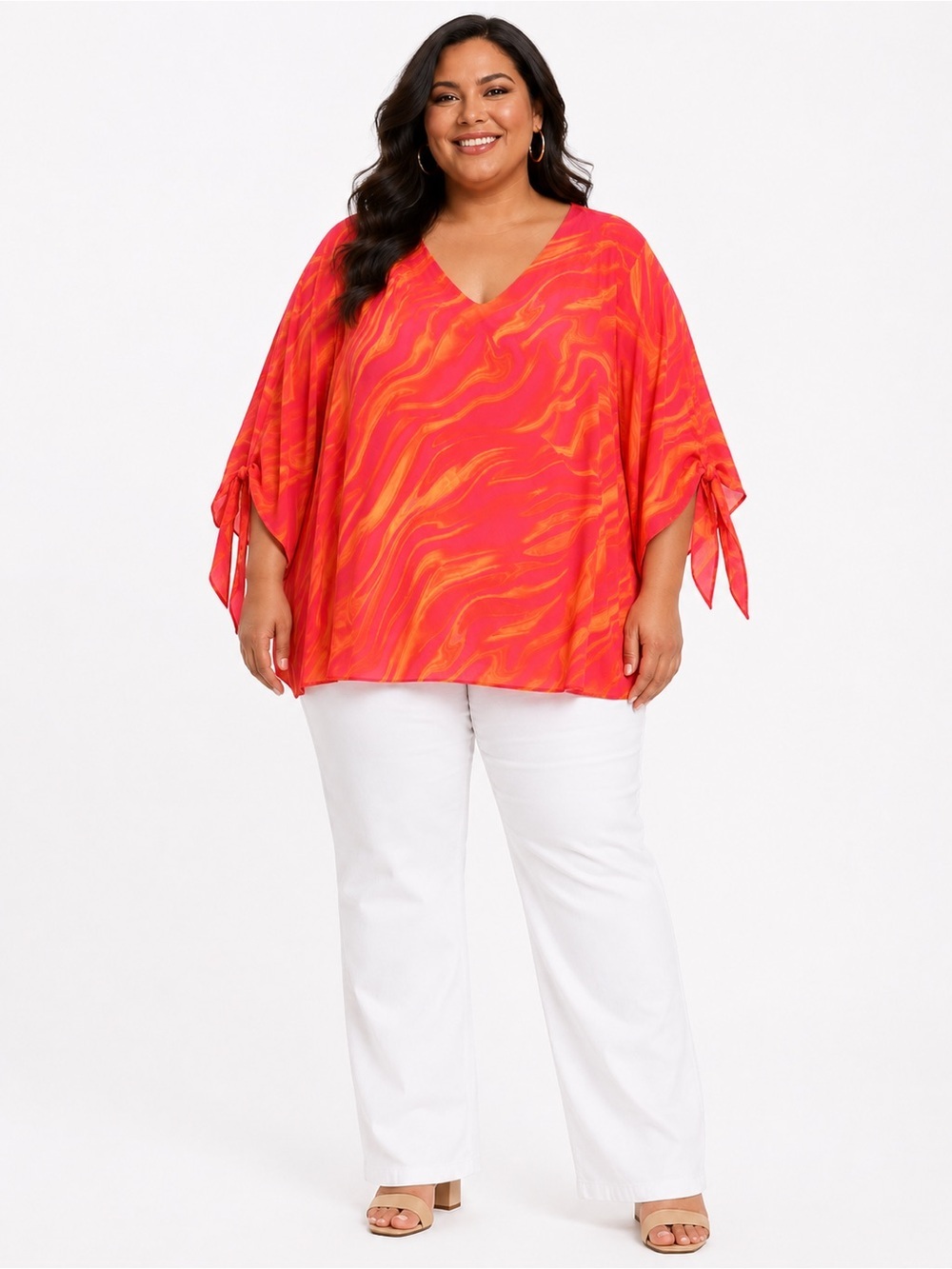 ORIGINAL ANTHONY | Vibrant Pink-Orange Swirl V-Neck Top